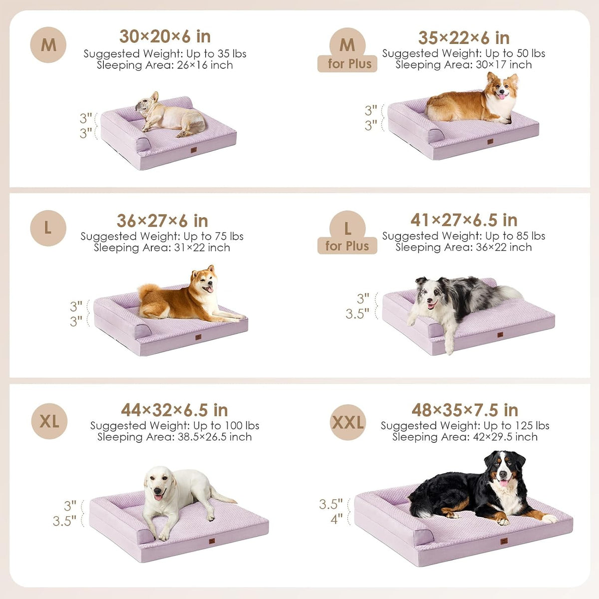 EHEYCIGA Orthopedic Dog Bed Medium Size, Memory Foam Dog Bed, Lilac