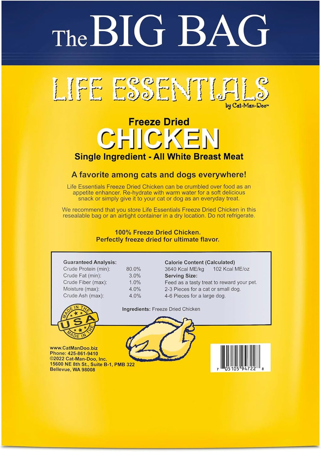 Life Essentials by Cat-Man-Doo | Freeze Dried Chicken Treats | 16oz Bag