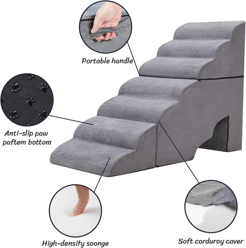 7-Step 35D Foam Dog Stair for High Beds 32 inches Tall, Grey
