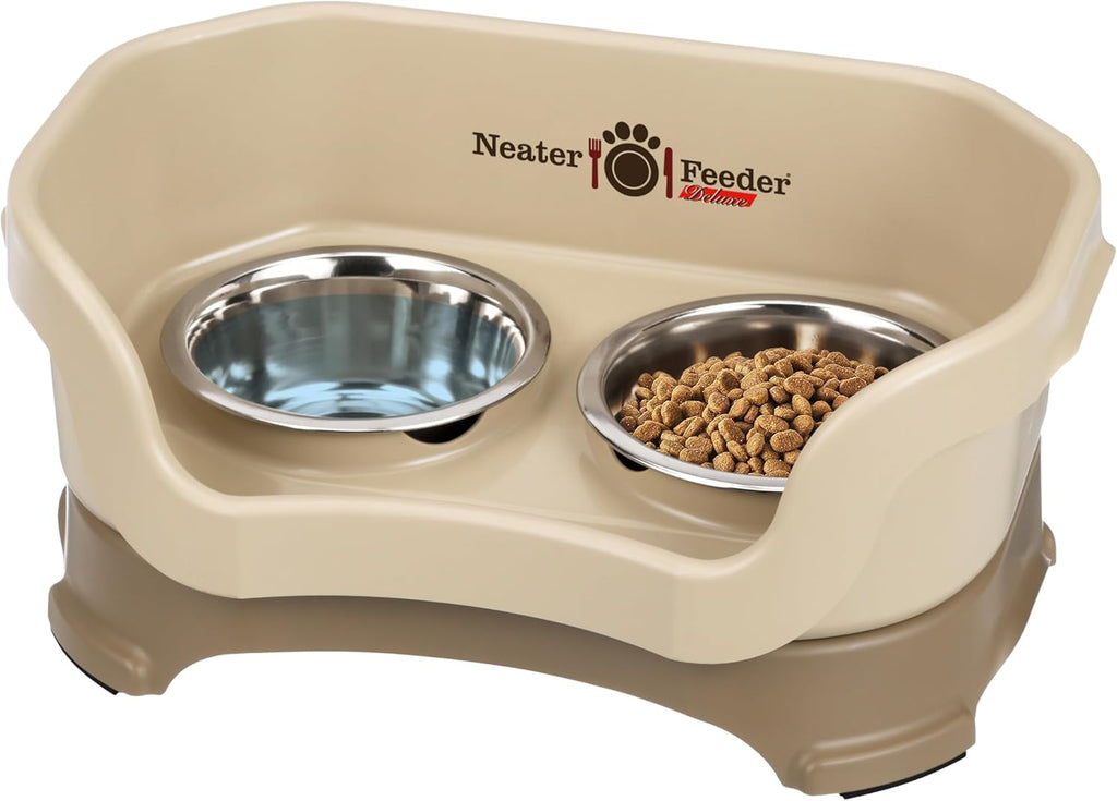 Neater Pet Brands Neater Feeder Deluxe Mess Proof Cat Bowls Elevated, Made in USA, No Spill Raised Bowls for Indoor Cats, Stainless Steel Food and Water Bowl Set, Pet Dish Feeding Station, Cappuccino 
