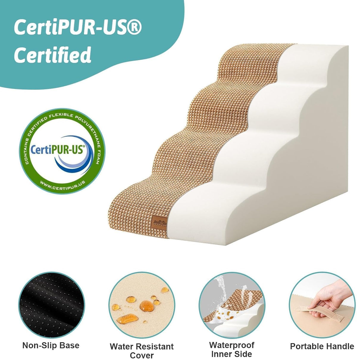 COZY KISS Dog Stairs for Small Dog 19.7" H, 4 Step Pet Ramp for Bed