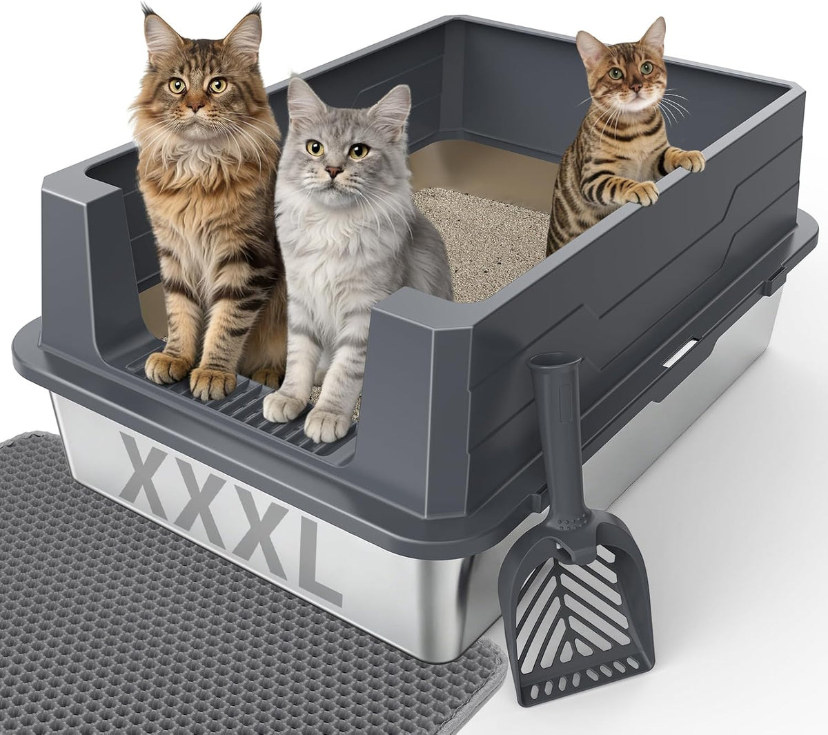 FURTIME Stainless Steel Cat Litter Box, Extra Large Cats Metal Litter Box