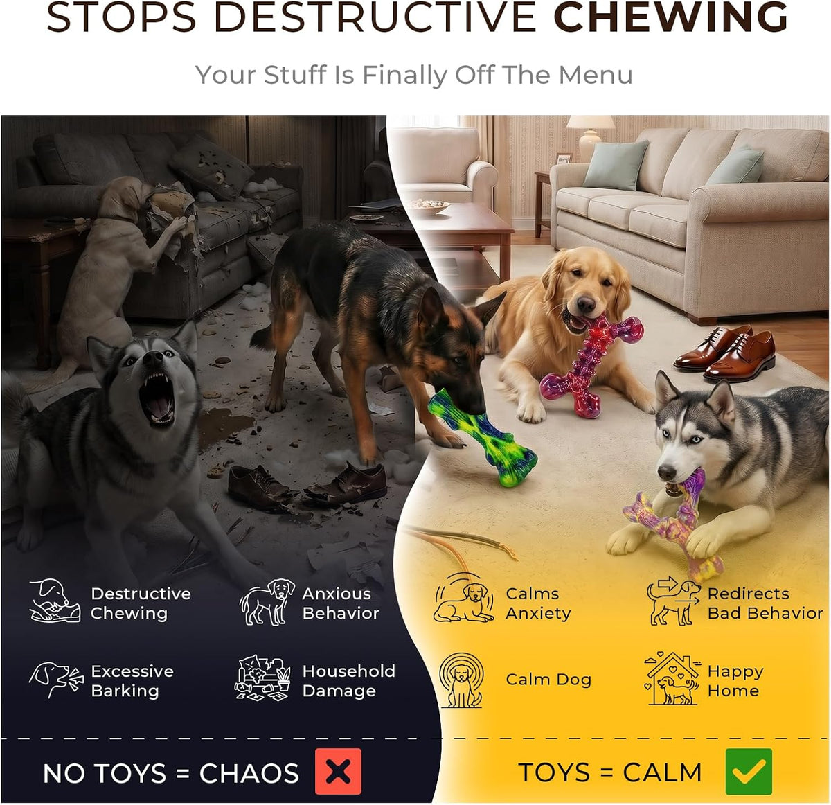 Kseroo 6-Pack Multi-Flavored Tough Dog Chew Toys for Aggressive Chewers