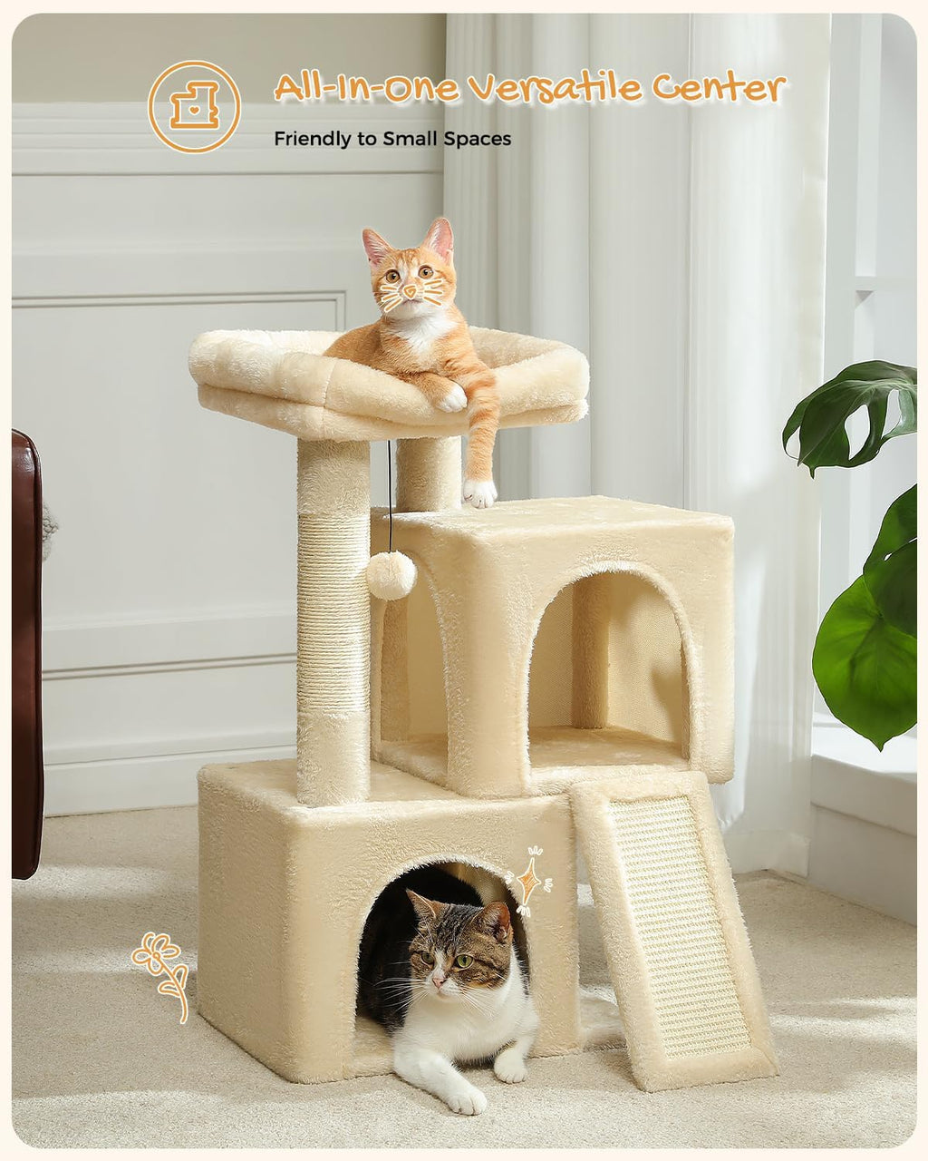 PAWZ Road 30" Cat Tower, Small Cat Tree with 2 Condos for Indoor Cats