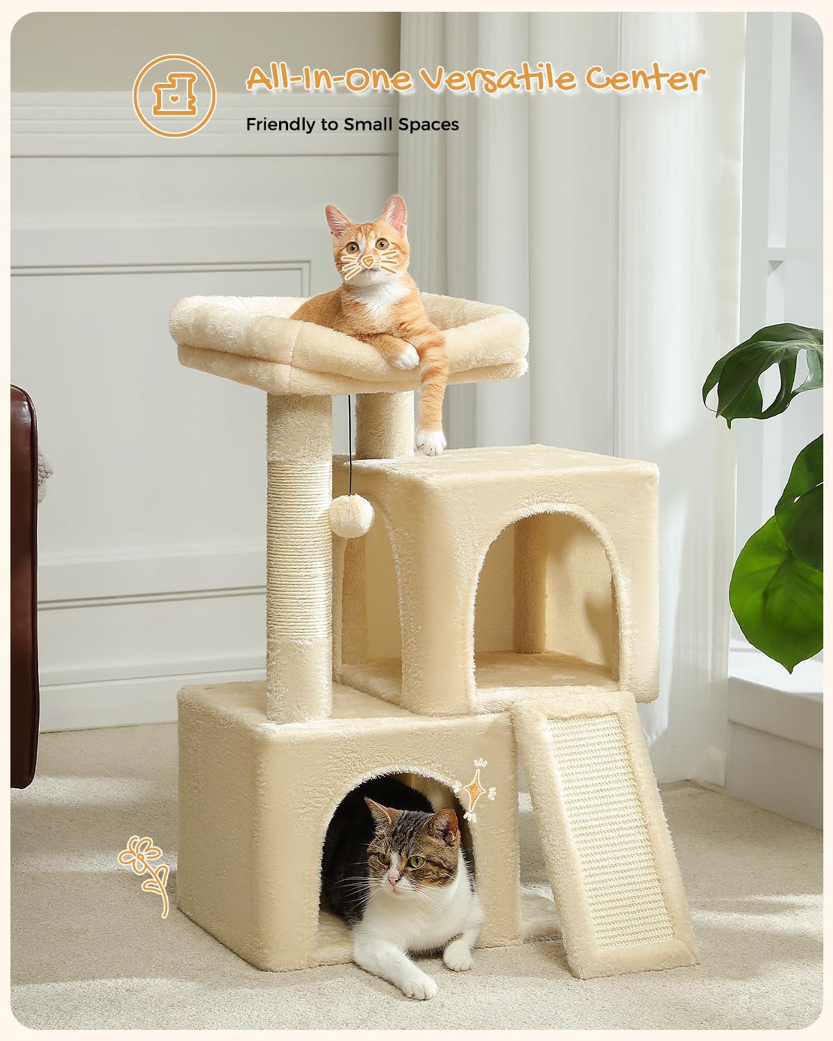 PAWZ Road 30" Cat Tower, Small Cat Tree with 2 Condos for Indoor Cats
