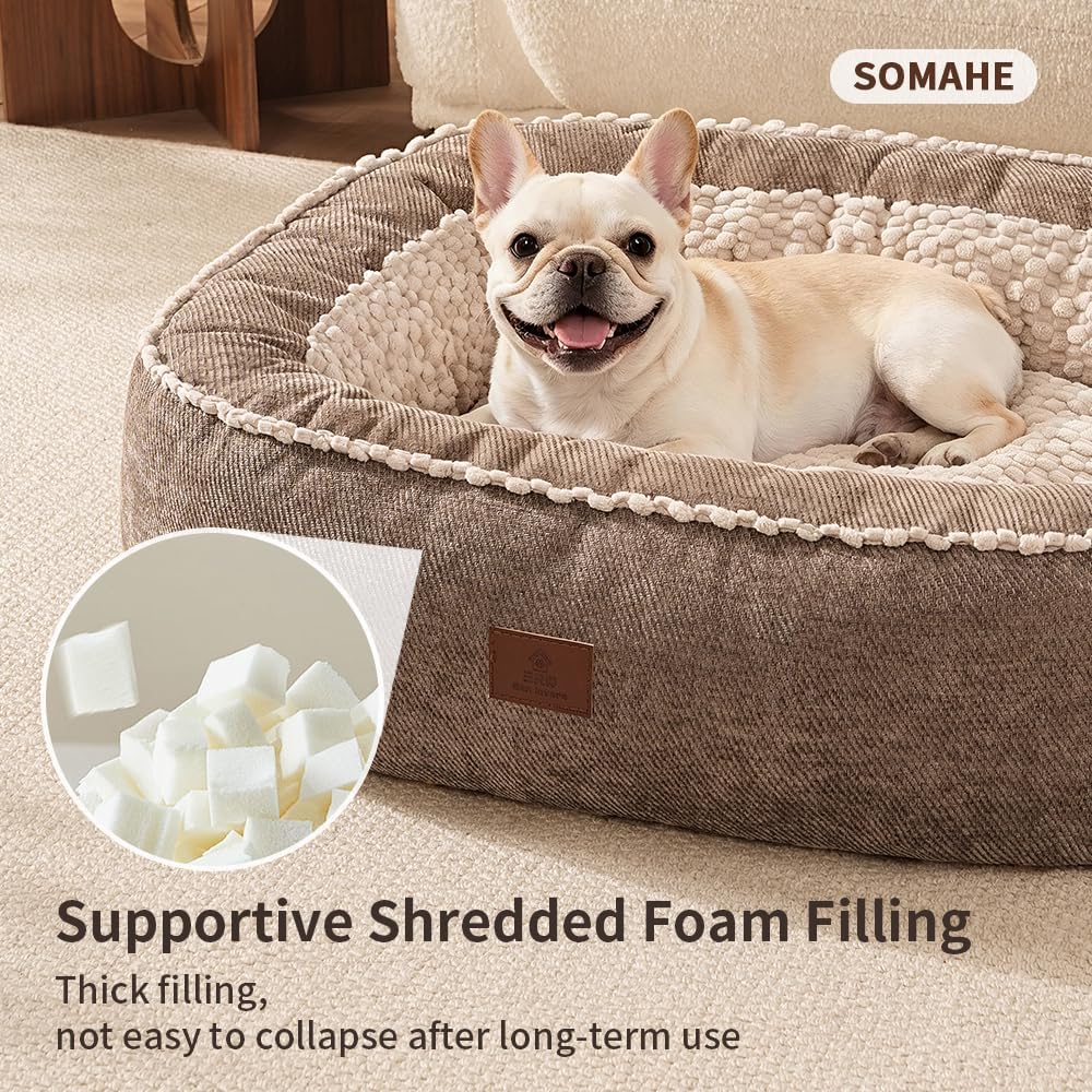 SOMAHE Calming Oval Bolster Dog Bed, Washable Cover, Medium 30x24x7 Coffee