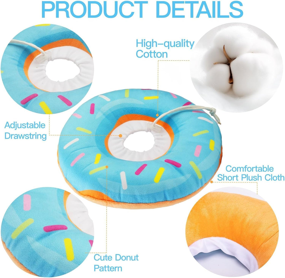 Cat Cone Collar Soft, Cute Cat Donut Collar After Surgery, Adjustable Kitten Recovery Cones to Stop Licking, Lightweight Neck Elizabethan Collars for Cats Kittens (Blue, Medium)