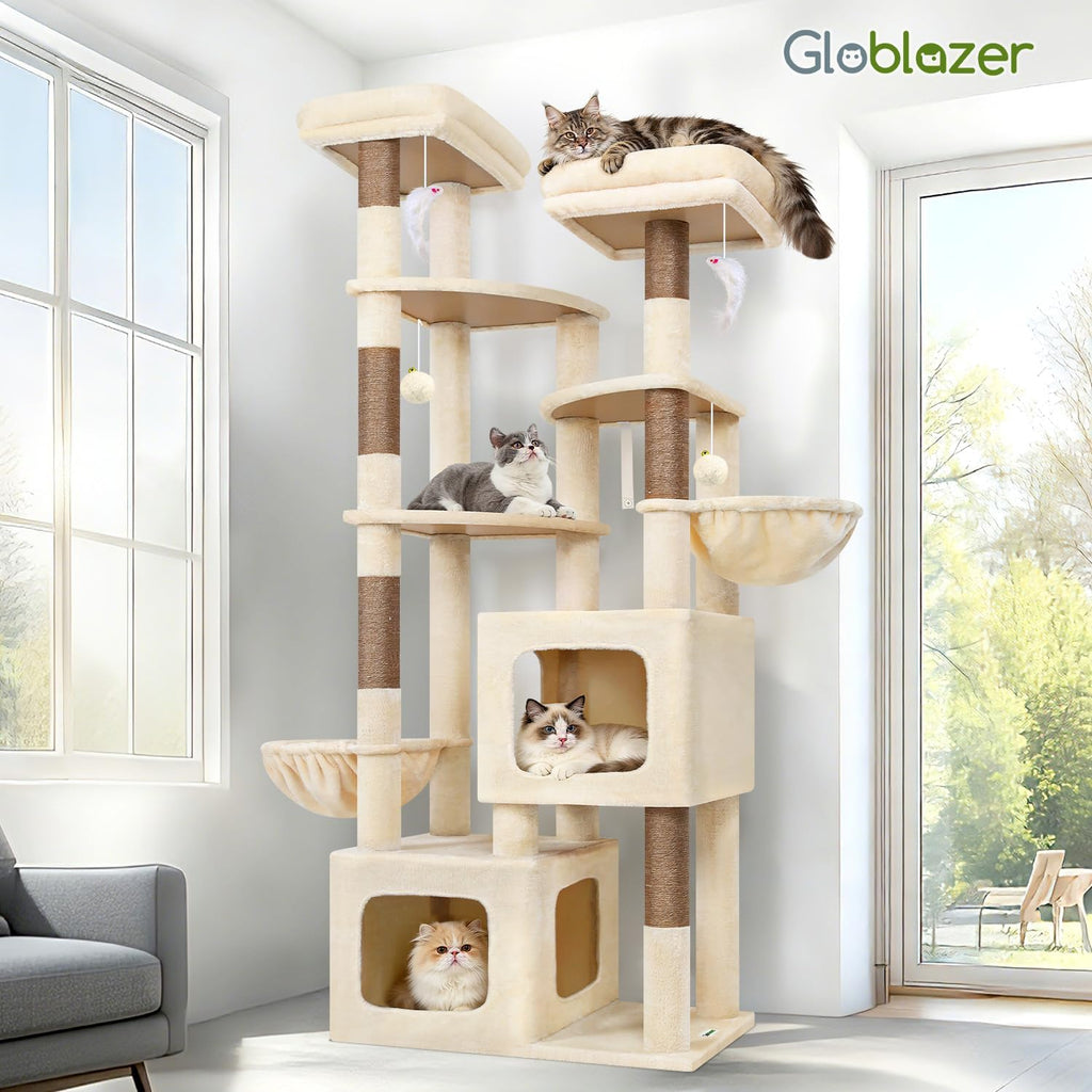 Globlazer S74E Pro Heavy Duty Maine Coon Cat Tree for Large Cats, Beige