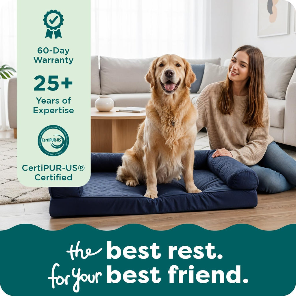FurHaven Classic Sofa Orthopedic Dog Bed for Large Dogs with Egg Crate with a Solid Orthopedic Foam Base for Joint Support, Removable Washable Cover, Large, Quilted Sofa, Navy (Blue)