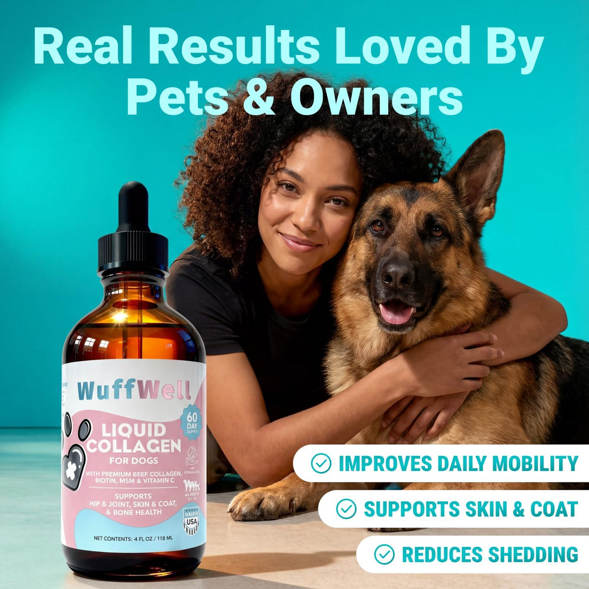 WuffWell Liquid Collagen for Dogs, Joint Support for Dogs, USA Made