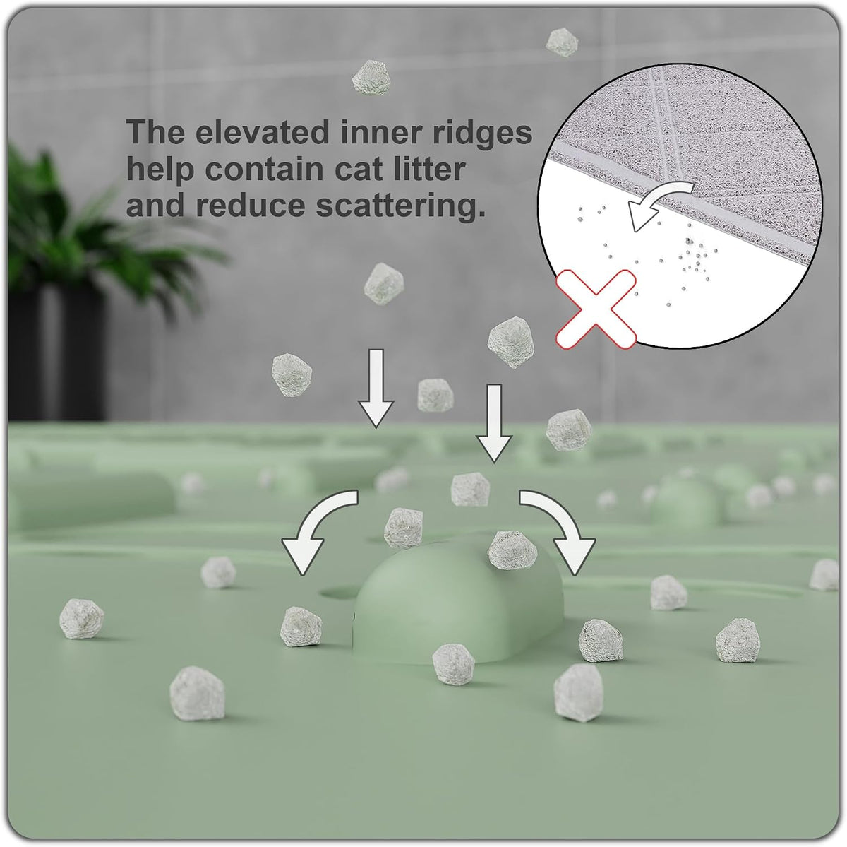 OHMO XL Cat Litter Mat, 37.5x25.2 Silicone Trapping Mat Sage Green | for Kitty Litter Box, Easy Clean, BPA Free Rubber, Center Litter Collection, Easy Pour-Back, Waterproof, Odor-Resistant