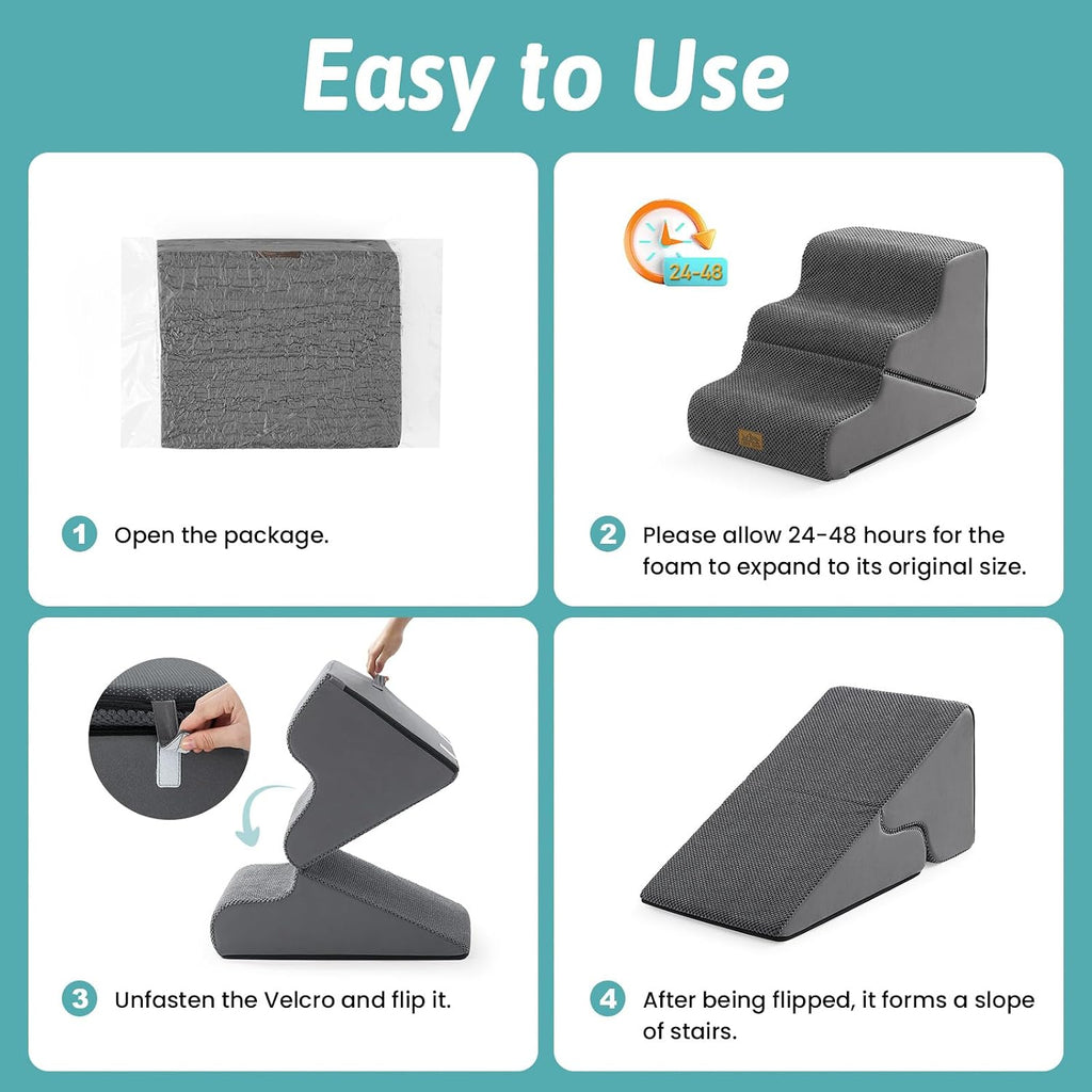 COZY KISS Dog Stairs for Small Dogs, 3-Step 2-in-1 Dog Steps,15.7" H