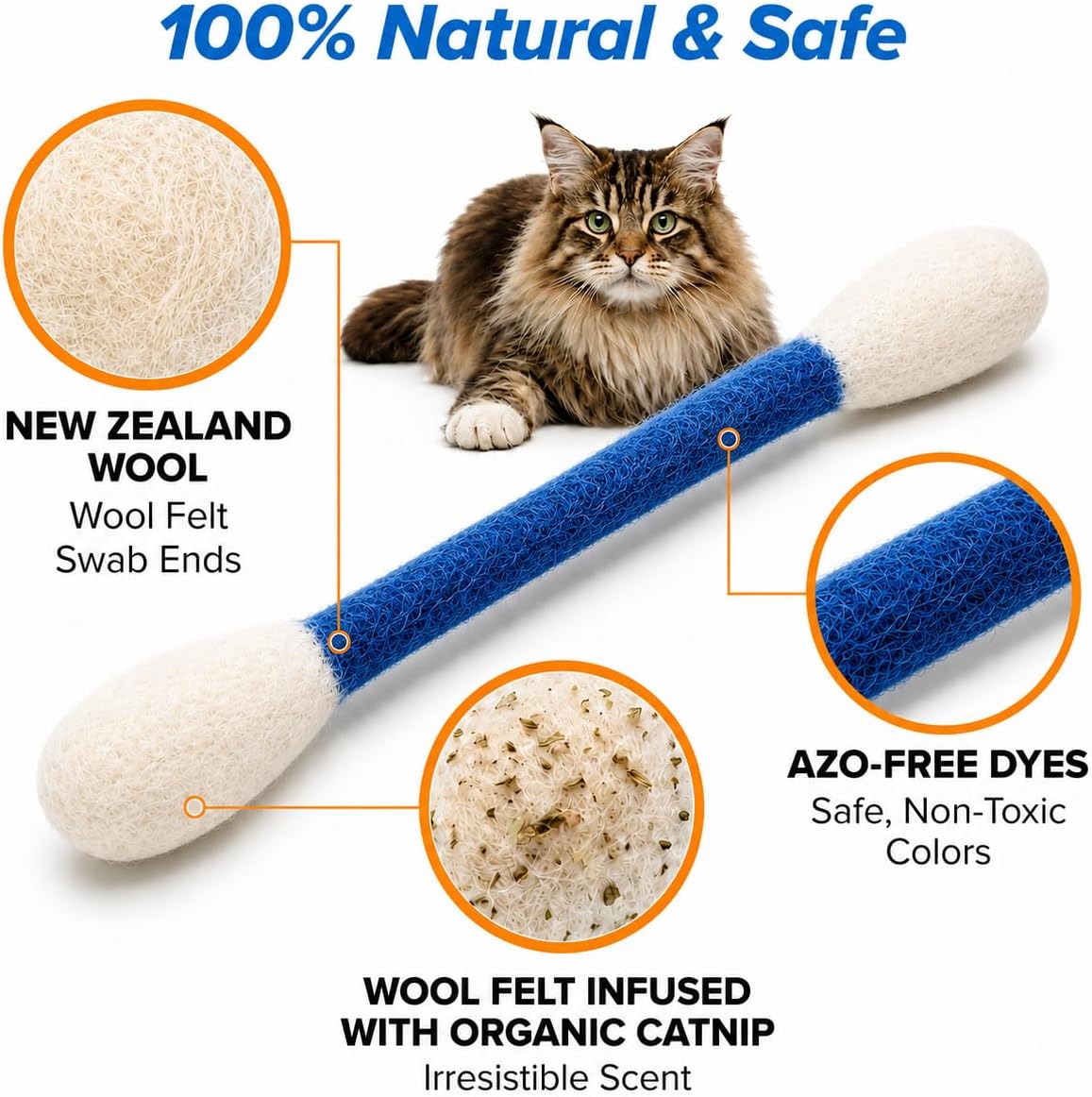 Glaciart One XXL Swabs Cat Toys with Catnip - 2 Pk | Durable for Chew, Cute Cat Toys Interactive Kitty for Boredom, Exercise, & Play | Filled w/Organic Catnip for Anxiety & as Digestive Aid