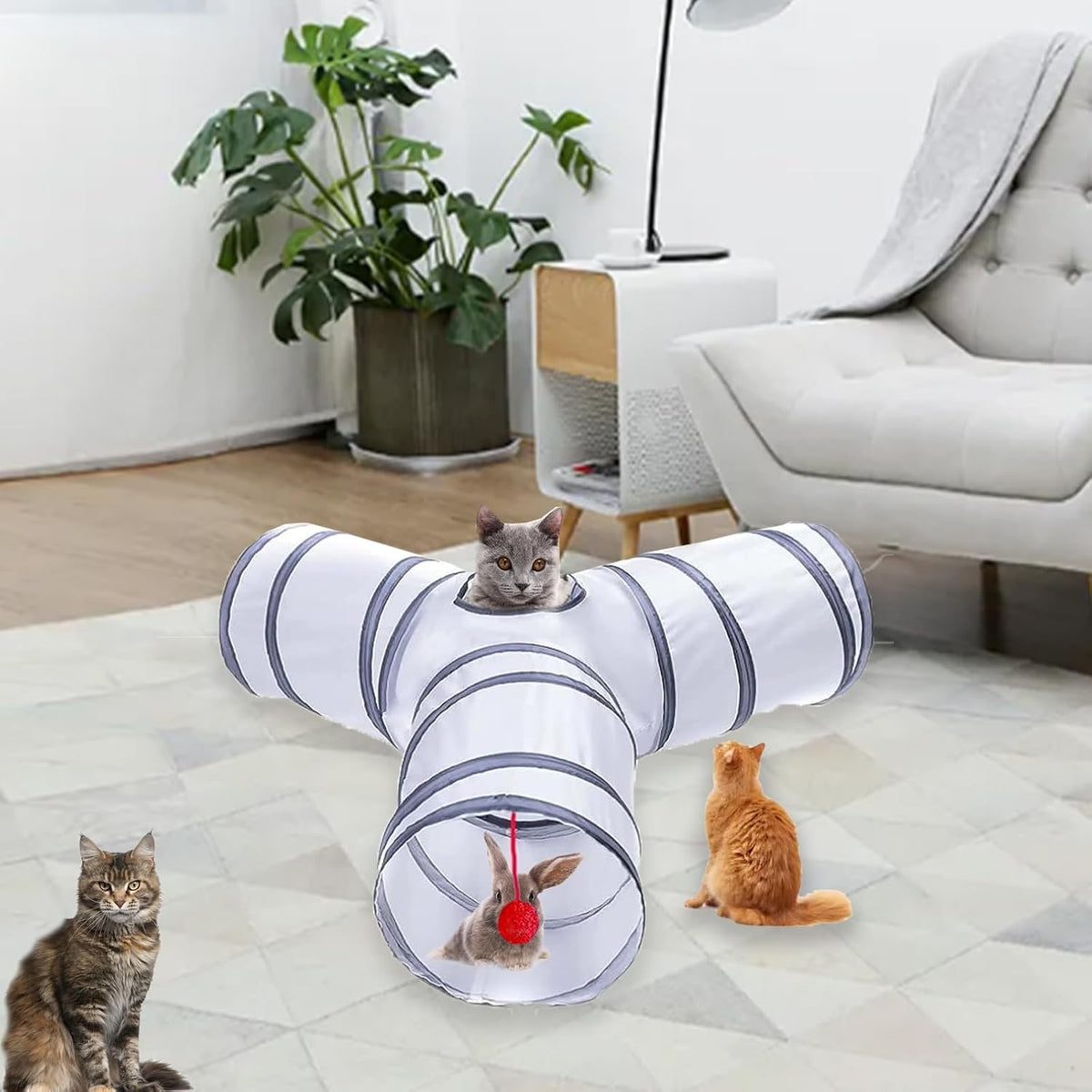 Cat Tunnel Tube Toys, 3 Ways Tunnels for Indoor Cats with Play Ball