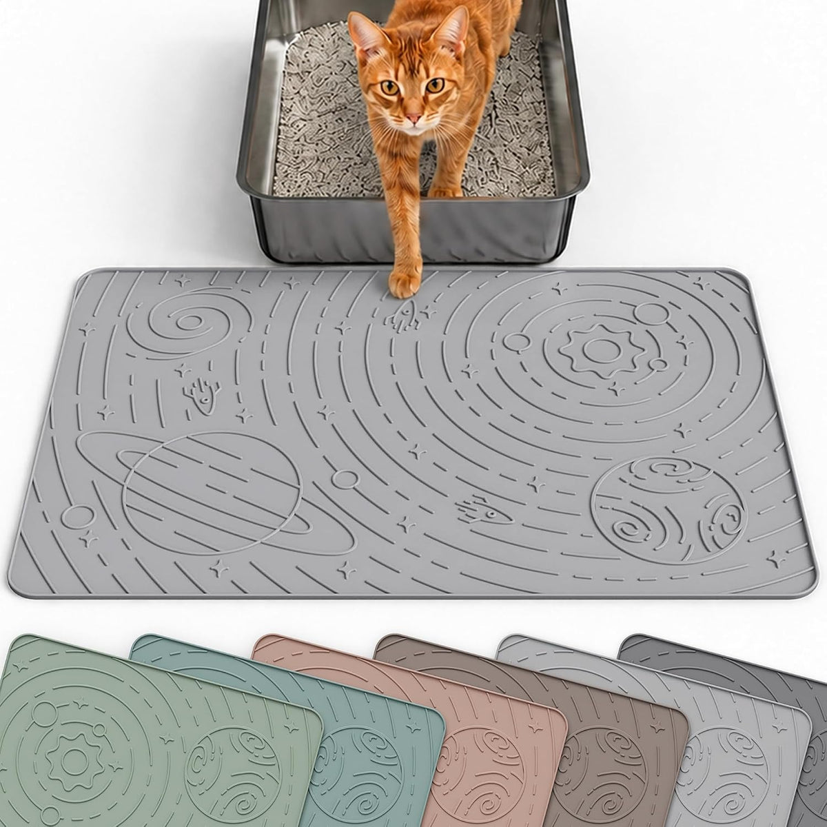 OHMO Cat Litter Mat Medium 23.6x15.7in, Light Grey Silicone Rubber Scatter Control Kitty Litter Box Trapping Mat, Waterproof Easy to Clean, Odorless Pet Supplies, Indoor Cat Essentials