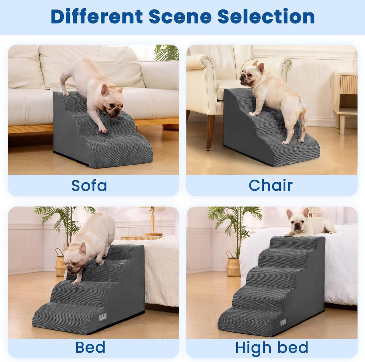 Dog Steps for Bed 17.7" H, 4-Step Pet Stairs Ramp for Small & Medium Dogs