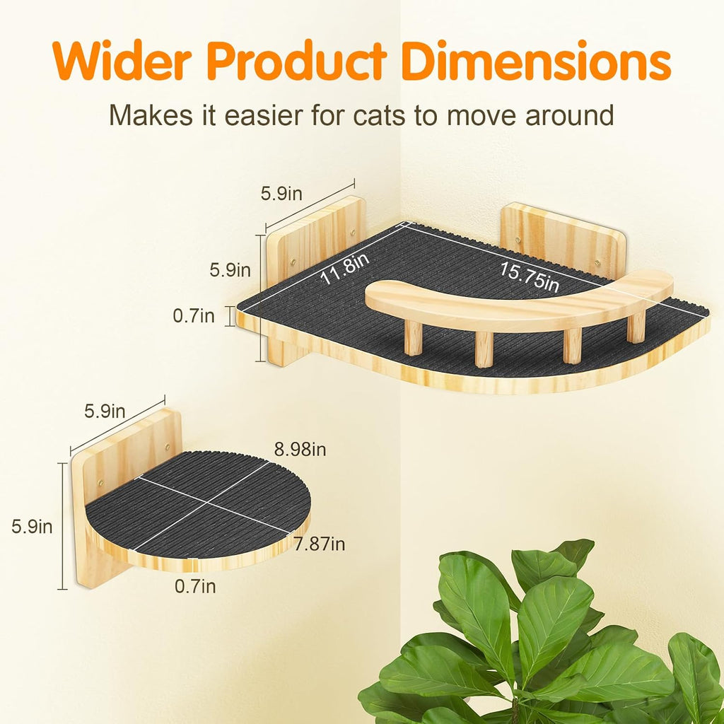 XiaZ Cat Wall Shelves, Corner Cat Shelf with 3 Wide Perch Steps, Kitty Wall Climber Wooden Furniture up to 25lbs, Modern Floating Cats Stairs for Indoor Sleeping, Playing, Climbing