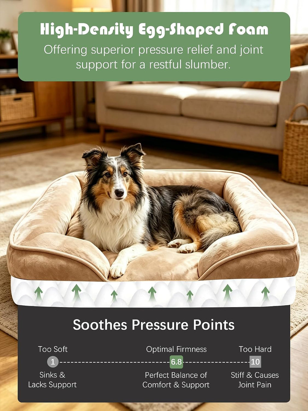 Spotted Play Orthopedic Dog Bed with Sides - Sofa Beds for Large Dogs, Supportive Foam Pet Couch Bed with Washable Removable Cover, Waterproof Lining and Non-Slip Bottom, Brown - L-Plus