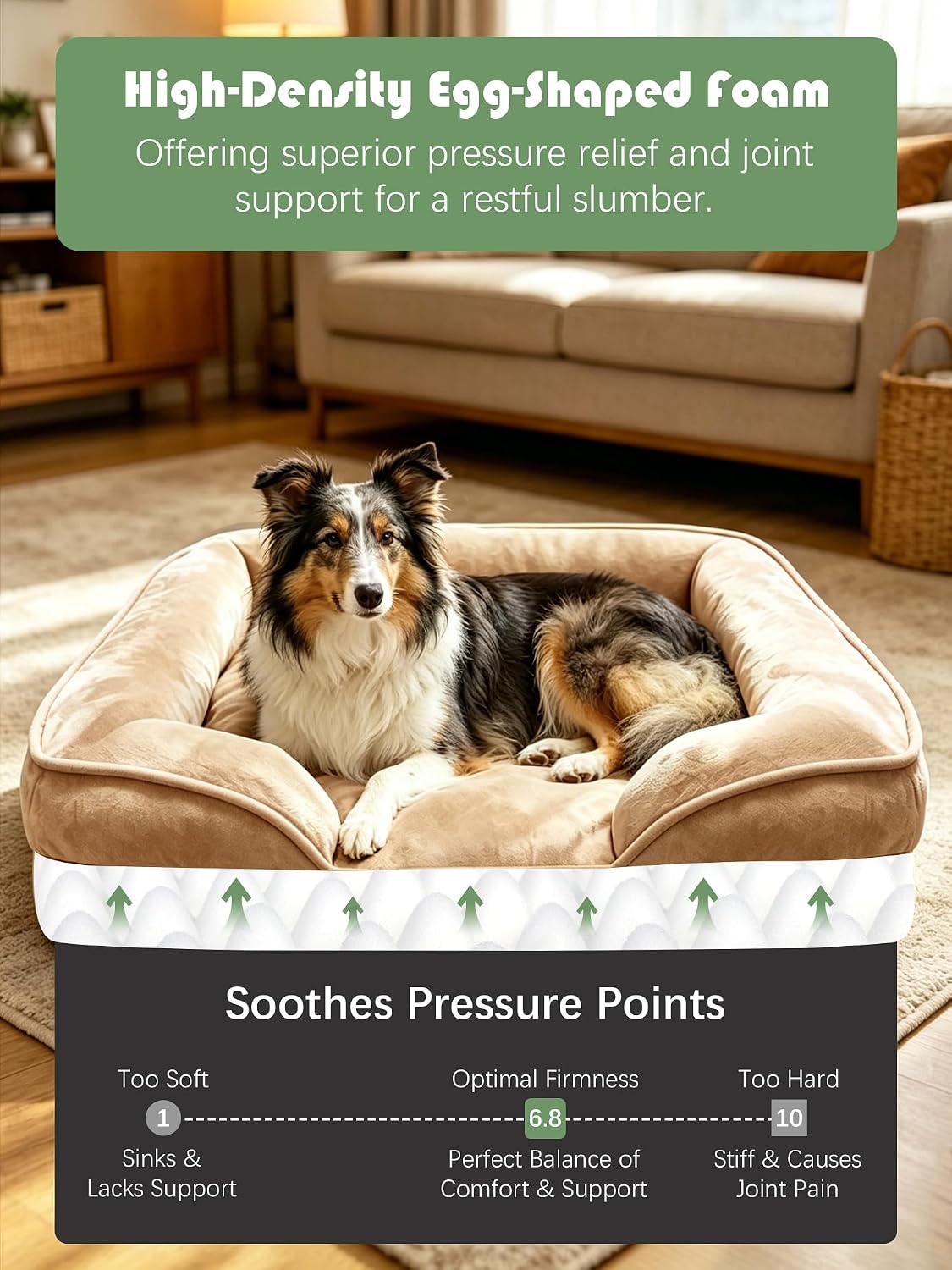 Spotted Play Orthopedic Dog Bed with Sides - Sofa Beds for Large Dogs, Supportive Foam Pet Couch Bed with Washable Removable Cover, Waterproof Lining and Non-Slip Bottom, Brown - L-Plus