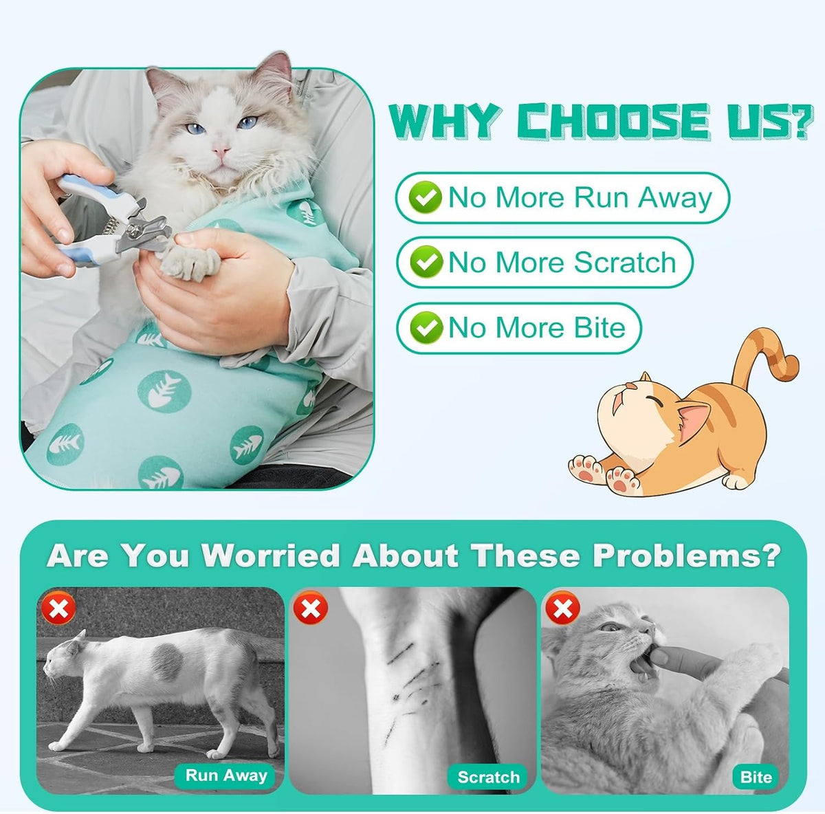 Supet Cat Grooming Wrap for Nail Trimming, Self-Adherent Calm Cat Swaddle
