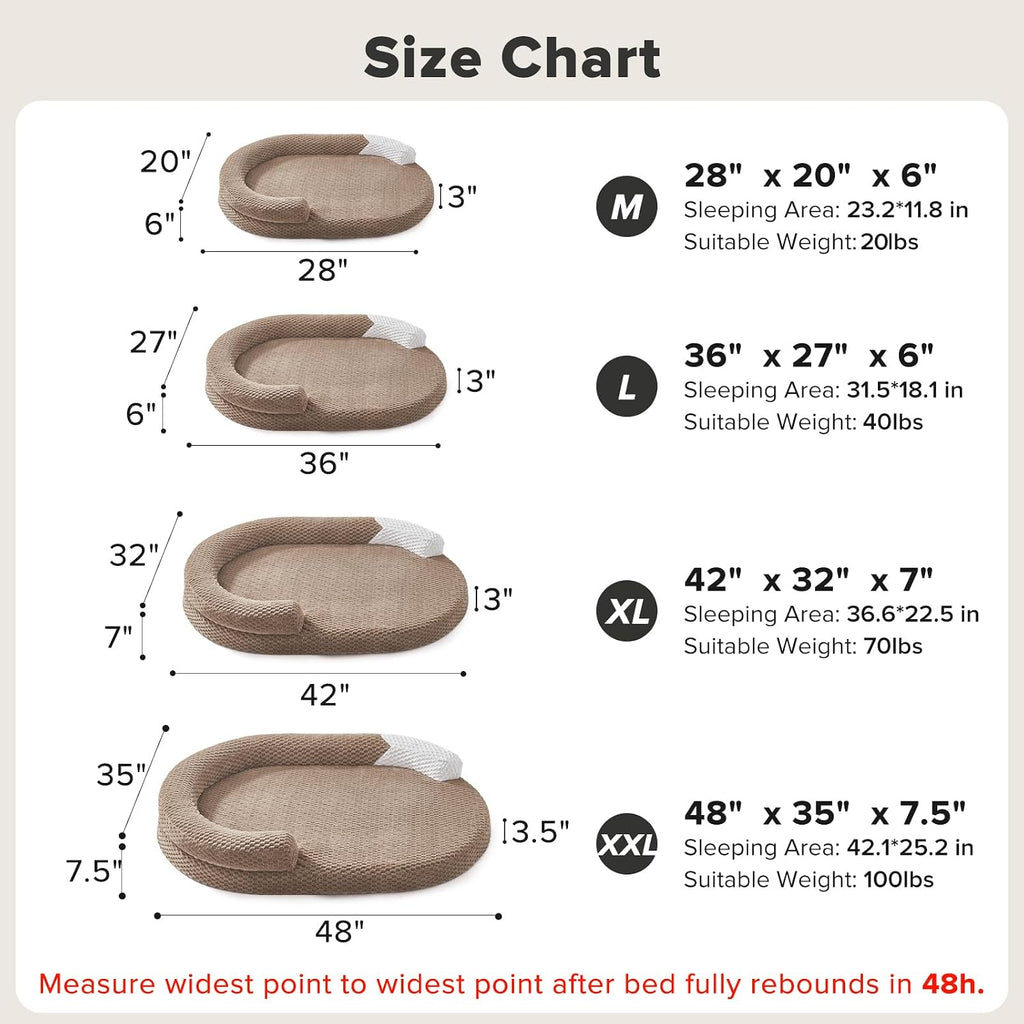 JOEJOY Orthopedic Dog Bed Medium Size Dogs, Waterproof Washable Oval Dog Beds with Removable Cover, Egg-Crate Memory Foam Pet Bed with Bolster Sides & Non-Skid Bottom, Brown, 28''x20''