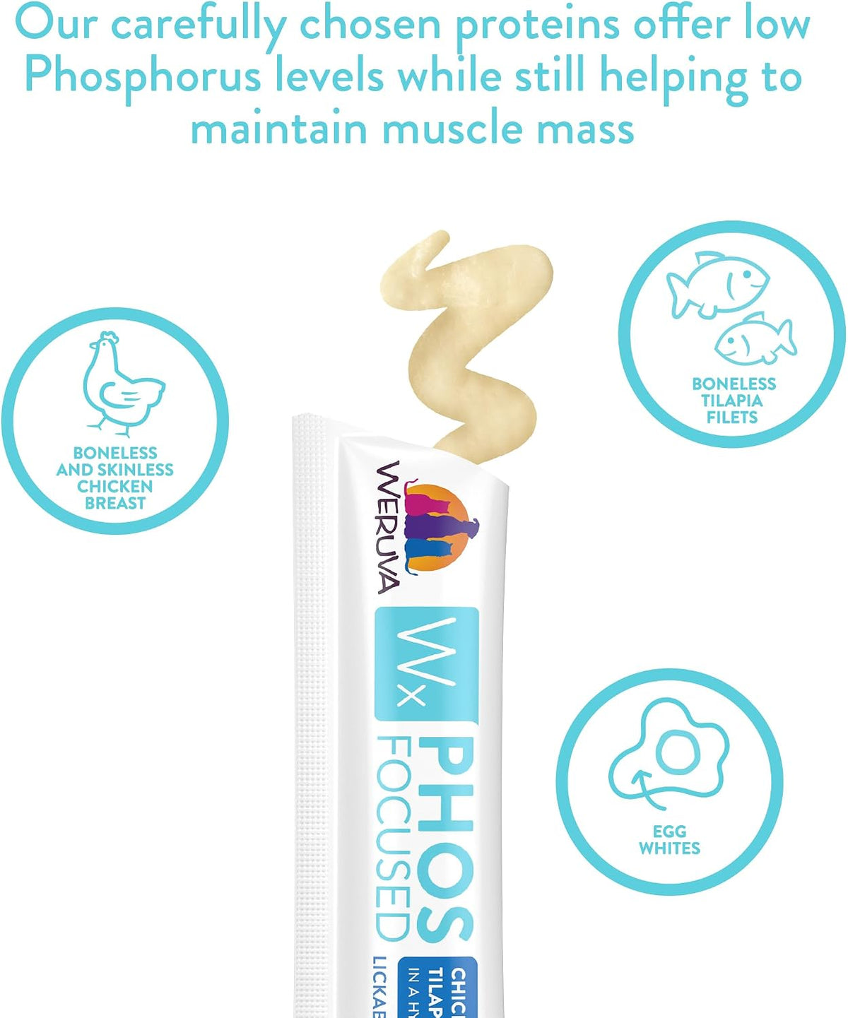 Weruva Wx Phos Focused, Chicken and Tilapia Formula Lickable Cat Treats, 0.5oz Tube, Pack of 50