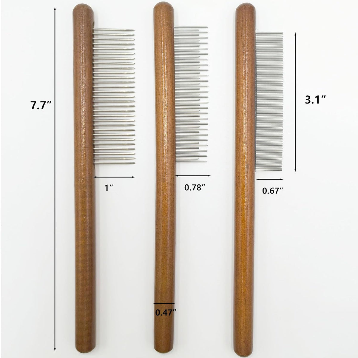 3-Pack Wood Pet Grooming Comb, Stainless Steel Flea Comb