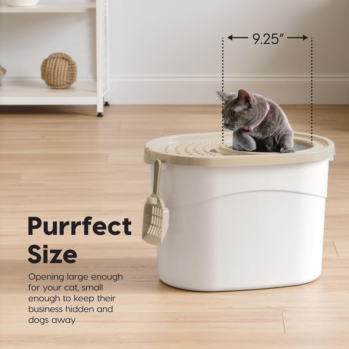 IRIS USA Large Top Entry Cat Litter Box, Hooded Privacy, Beige | Dog-Free Zone, Enclosed Top Access, Protected Interior, Dog Proof Pan, Odor Trapping, Reduced Tracking