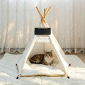 Pet Teepee Tent with Thick Padded Cushion - Portable Washable Cotton Canvas Cat Tent & Dog Bed - Indoor Pet House for Small Dogs, Puppies, Cats - Modern Boho Home Decor