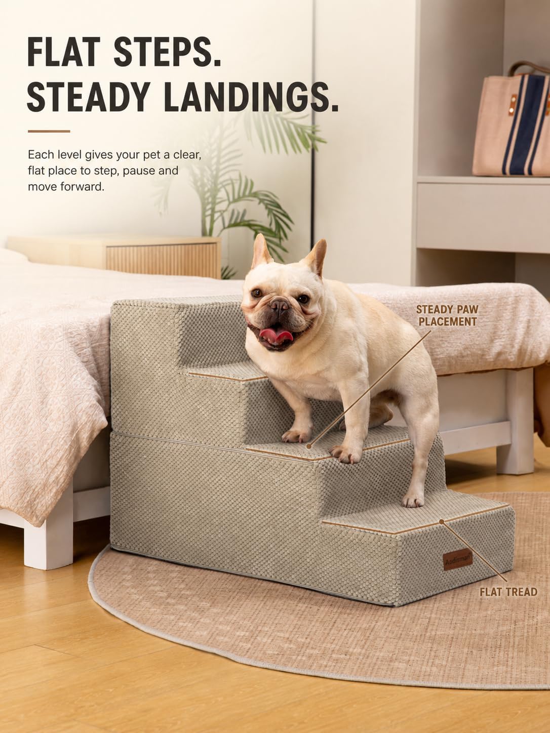 Aodisman Dog Steps for Bed & Couch,18.5" H 4-Step Pet Stairs for Small Dogs