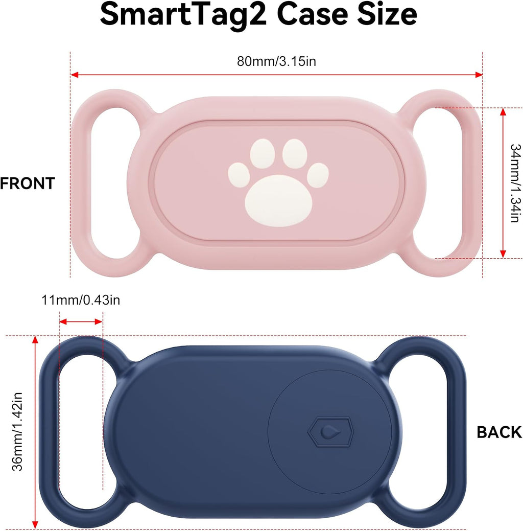 Waterproof Silicone Case Holder for Galaxy Smarttag2, 2 Pack Pet Dog Cat Collars, Anti-Lost Scratch Resistant Holder Accessory Protective Cover for Samsung Galaxy Smart tag2 (Pink/Blue)