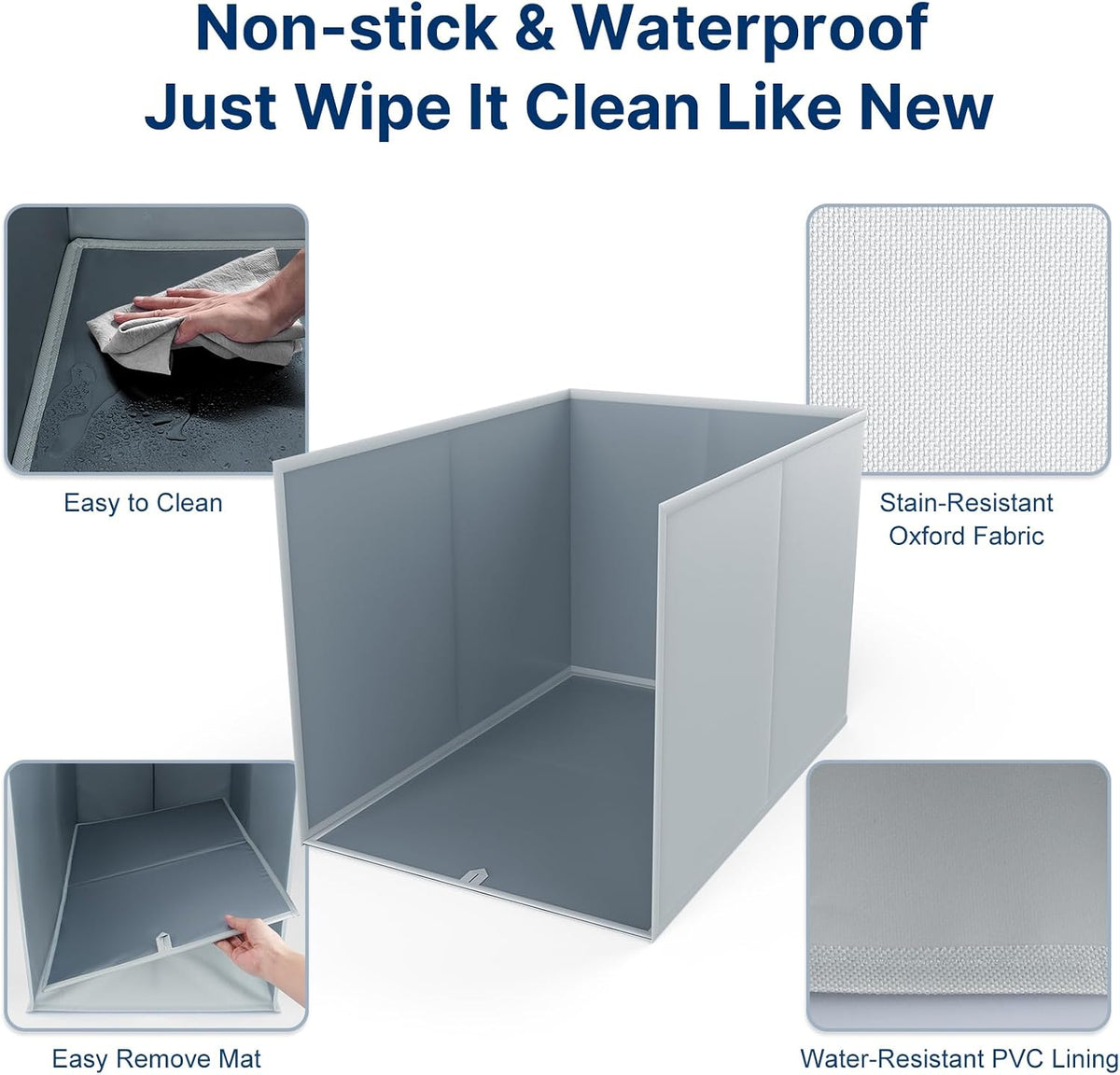 24"L × 17"W × 16"H Foldable Cat Litter Box Enclosure, All-in-One Litter Box Splash Guard for Large Litter Pan, High Sided Litter Box Shield with Removable Mat, Easy to Clean, No Mess, Odorless