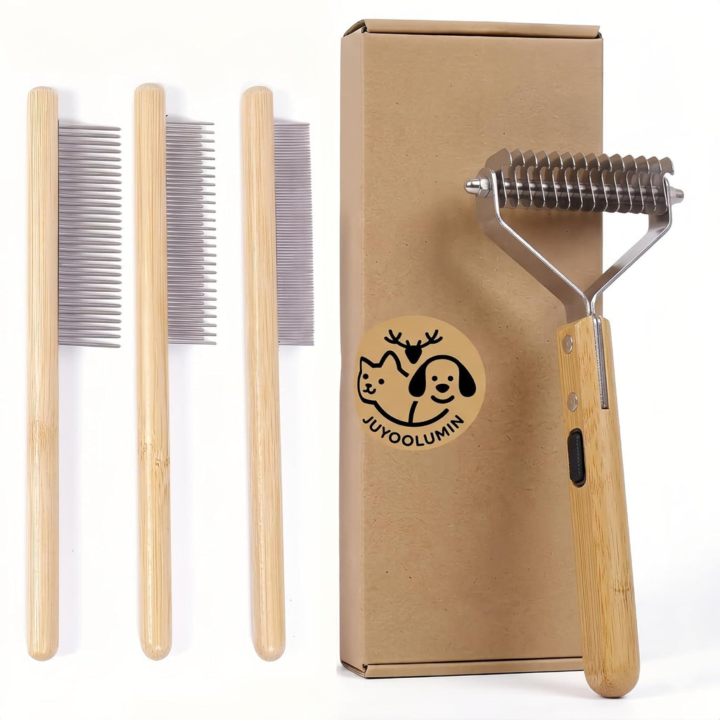 Cat Brush & Comb Grooming Kit, Undercoat Rake Dematting Tool