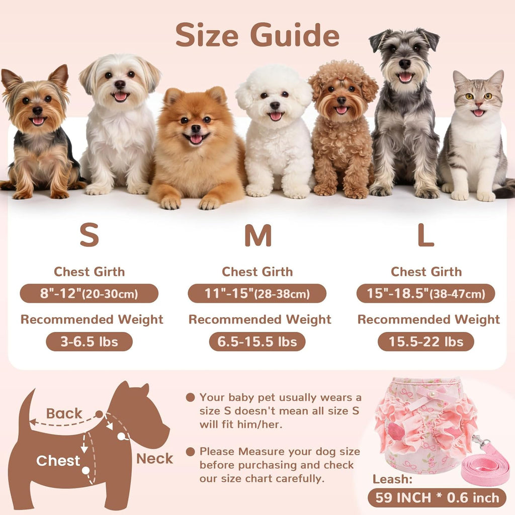 ABRRLO Small Dog Harness and Leash Set,Soft Adjustable Pink Puppy Harness
