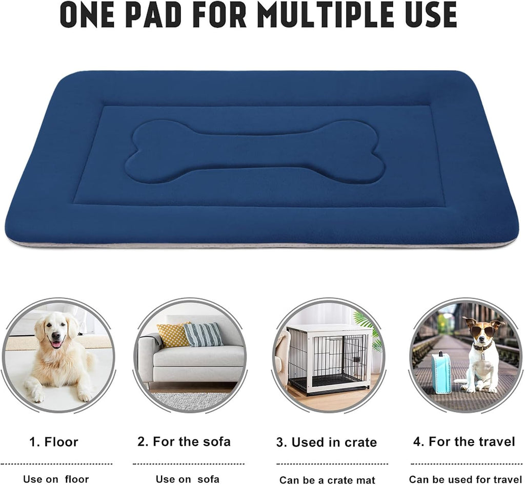 Dog Bed Soft Dog Crate Pad Mat for Medium/Large Dogs 36 in Non-Slip Bottom Washable Dog Sleeping Mattress Pet Beds Cat Beds Kennel Pads, Dark Blue