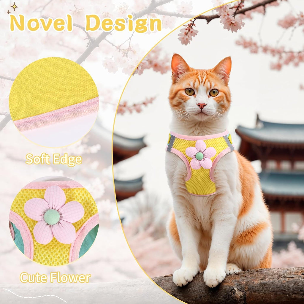 Cat Harness and Leash Set, Escape Proof Soft Vest Walk Yellow Small