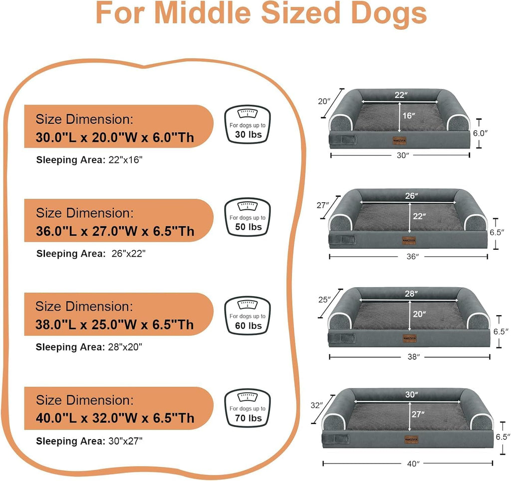 NANUYA Orthopedic Dog Bed for X-Large Dogs, 40 x 32 Inch, Dark Grey