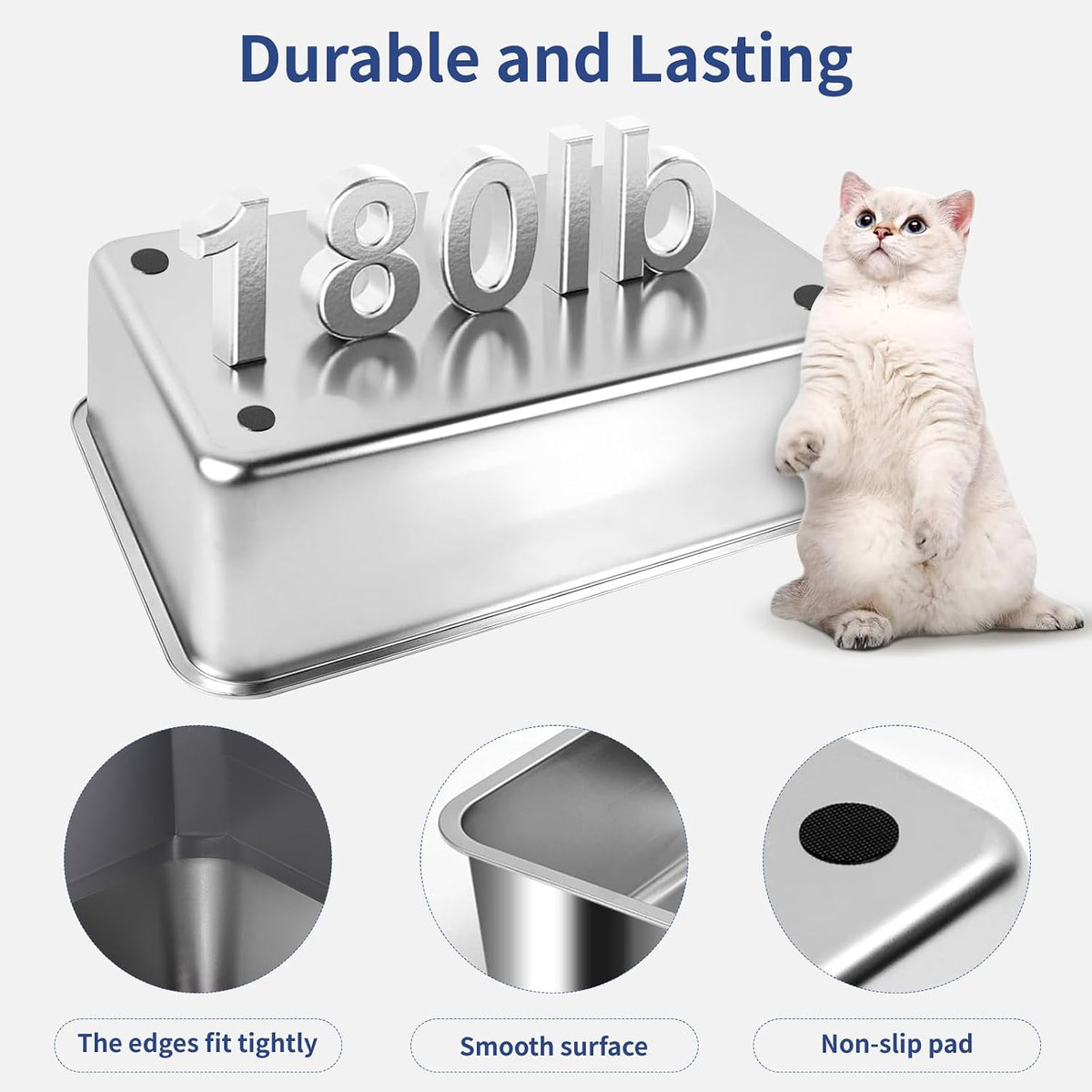 XXXL Stainless Steel Litter Box with Lid 28"x20"x17" Cat Box, Dark Grey | Extra Large Enclosed Litter Box for Big Cats, High Sided Metal Cat Litter Box with Litter Scoop, Cat Step, Odor Control
