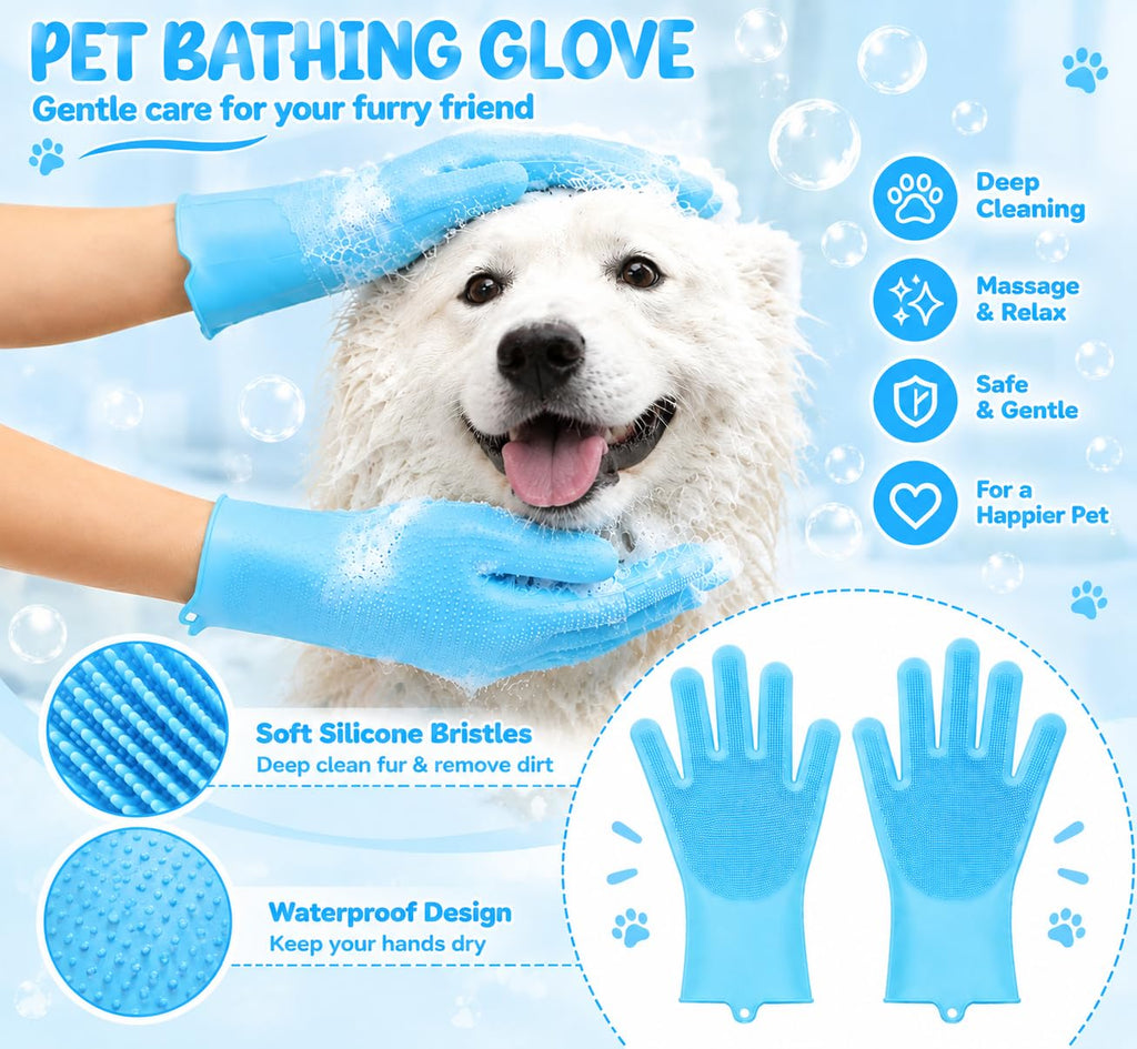 7Pcs Dog & Cat Grooming Kit, Deshedding Brush, Bath Scrubber, Toothbrushes