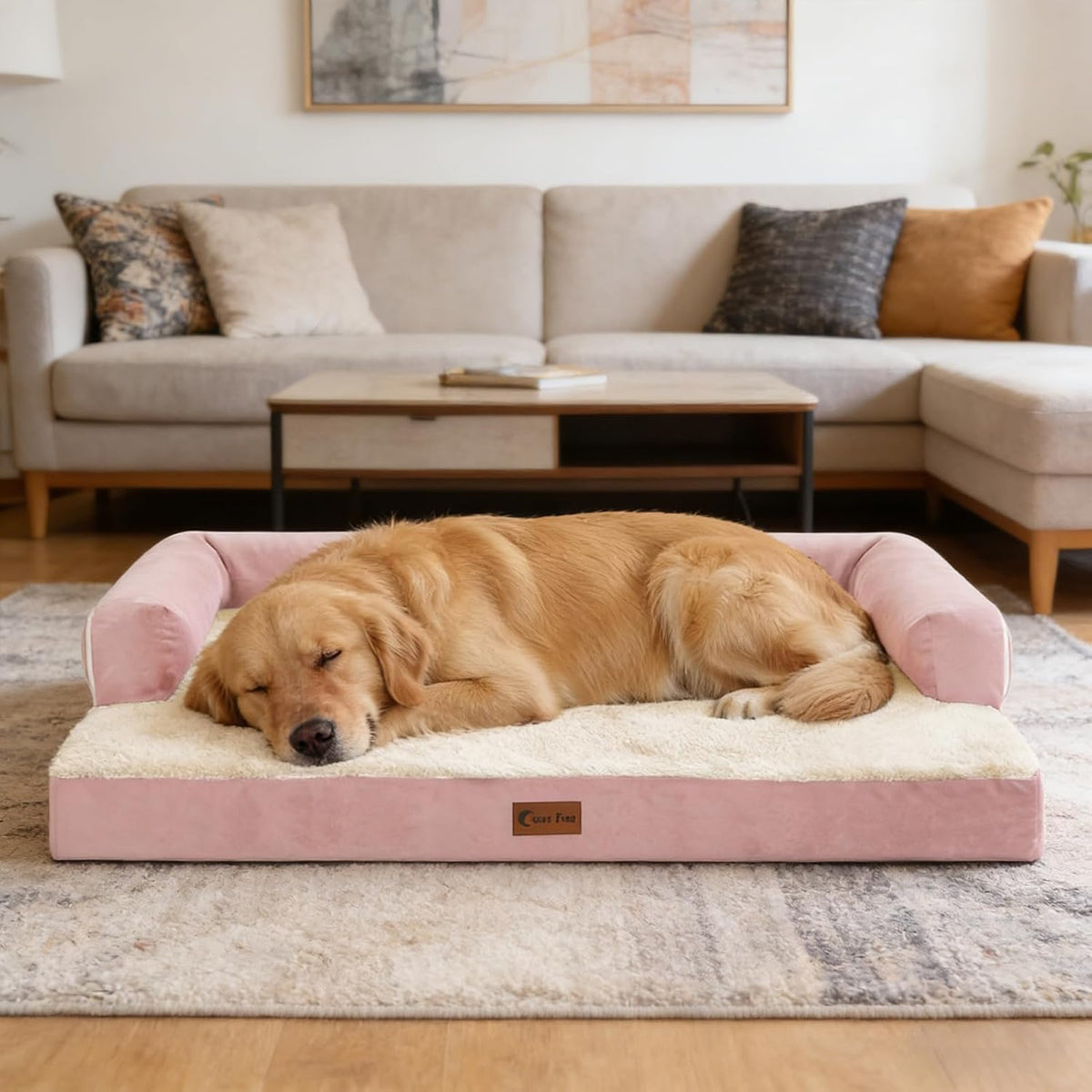 Waterproof Orthopedic Dog Bed for Extra Large Dogs, 45x35in, Pink