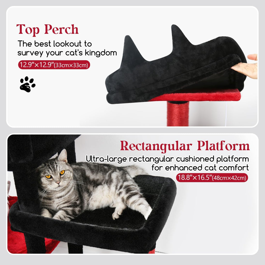 Globlazer 65in Gothic Sturdy Cat Tree for Indoor Large Cat, S65, Black Red