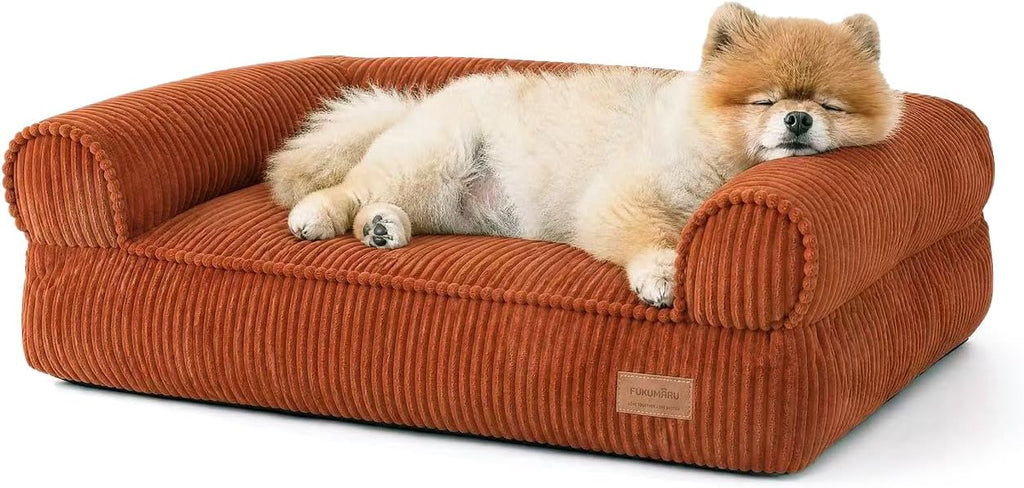 FUKUMARU Dog Couch Bed, Corduroy Cozy Cat Bed, Waterproof, Washable Cover