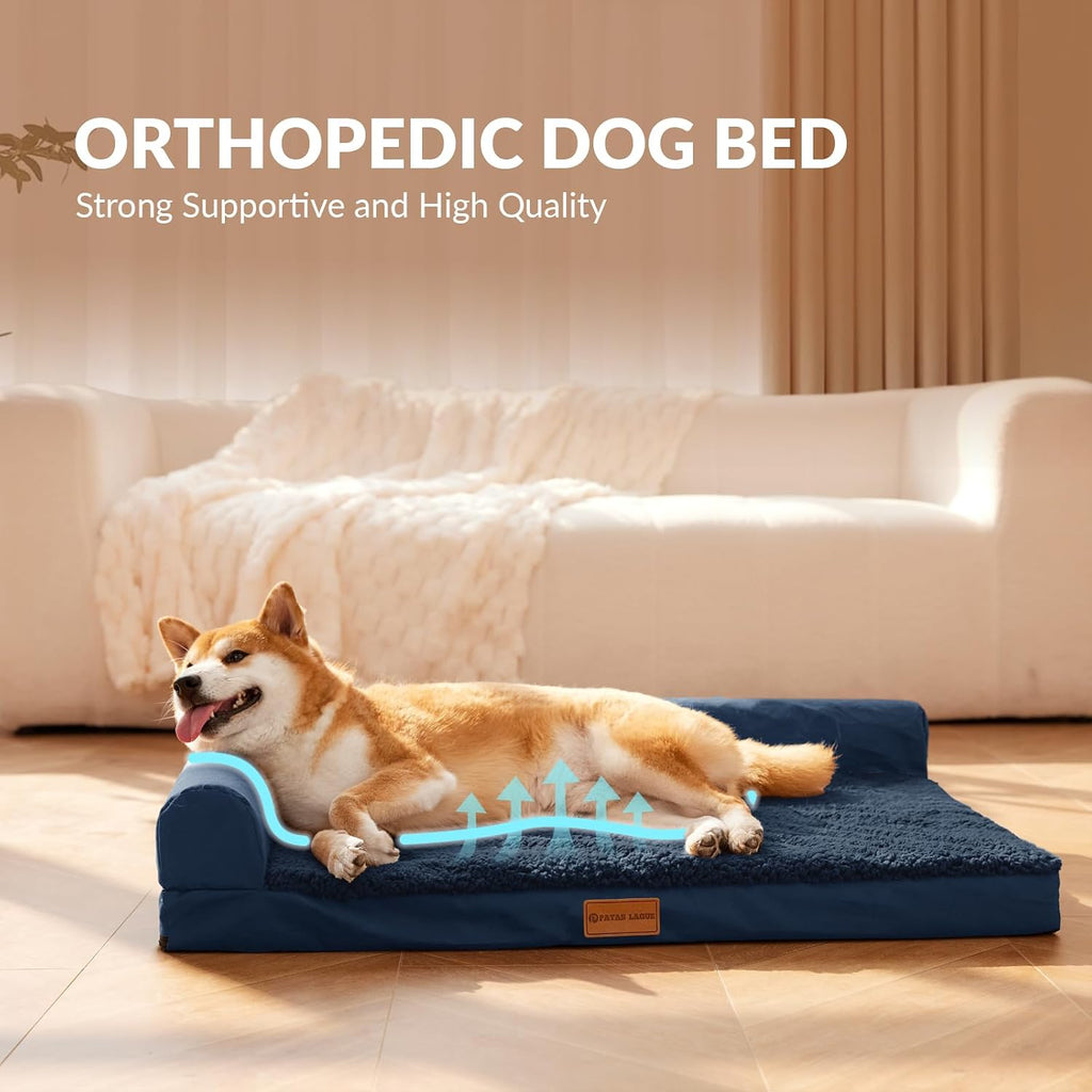 Patas Lague Orthopedic Large Dog Bed Washable Pet Sofa Bed 36X24 Navy Blue