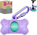 YUCHIYA Dog Poop Pickup Bags Holder Dispenser with Standard-Sized Leak-Proof Scented Doggy Waste Bags and Carabiner Hook and Loop Fastener Never Loose on Leash Lead Again (1 Holder 15 Bags, Purple)