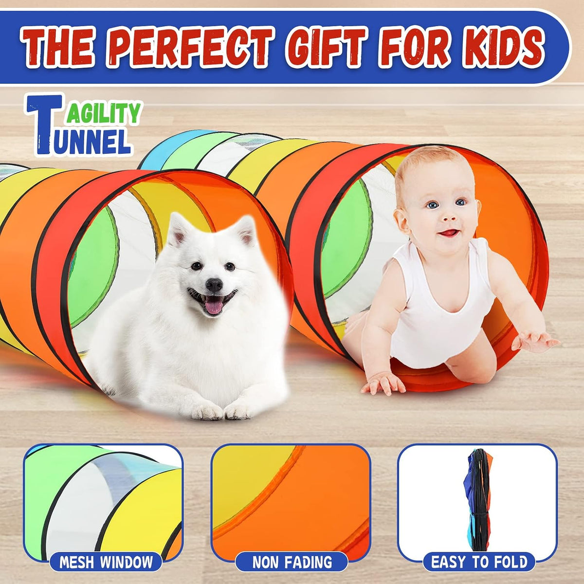 Moncoland Kids Play Tunnel Tent for Toddlers, Pack of 2 Colorful Pop Up Crawl Tunnel Toy for Baby or Pet, Collapsible Gift for Boy and Girl Play Tunnel Indoor and Outdoor Game