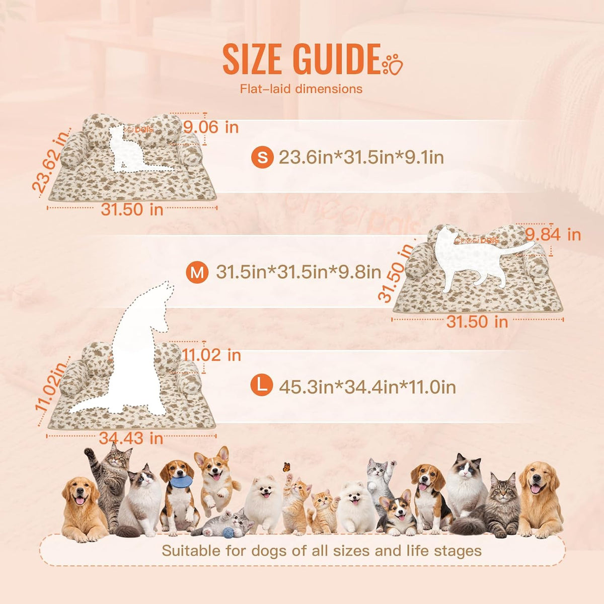 CHEERPALS Calming Dog Bed Mat with Neck & Head Support for Indoor Cats