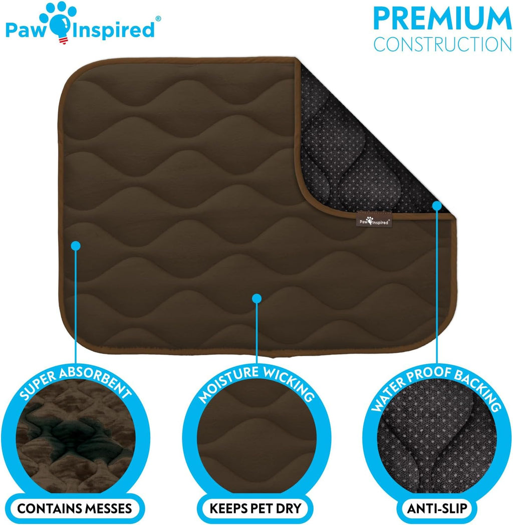 Paw Inspired Washable Padded Crate Mats for Dogs | 23" x 17" Pad, Fits 24-inch Kennels | Leakproof, Waterproof Bottom, Plush Pet Beds (Dark Brown)