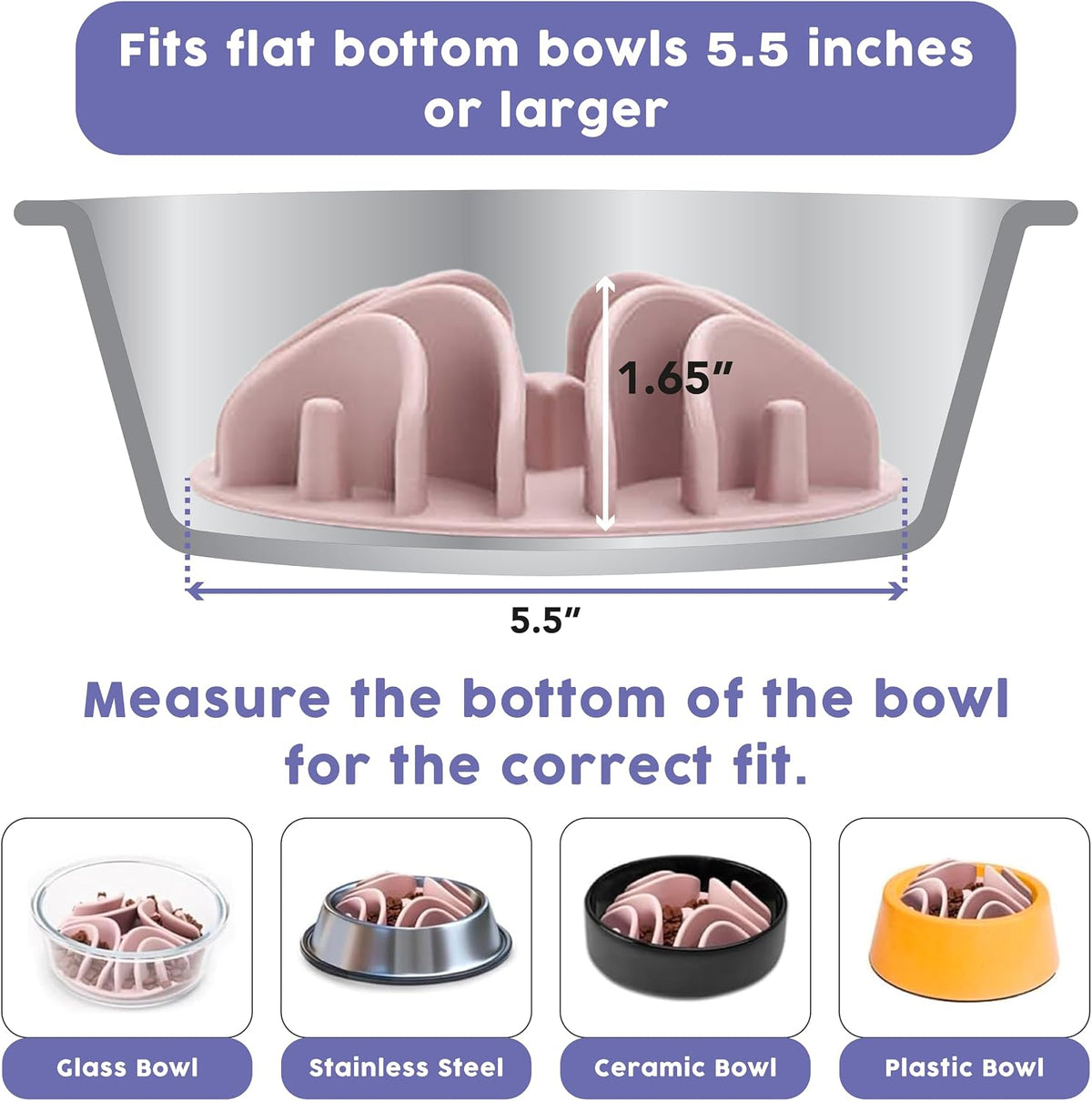 Great Vibes - Silicone Slow Feeder Insert for 6 Inch+ Dog Bowl (Mauve)