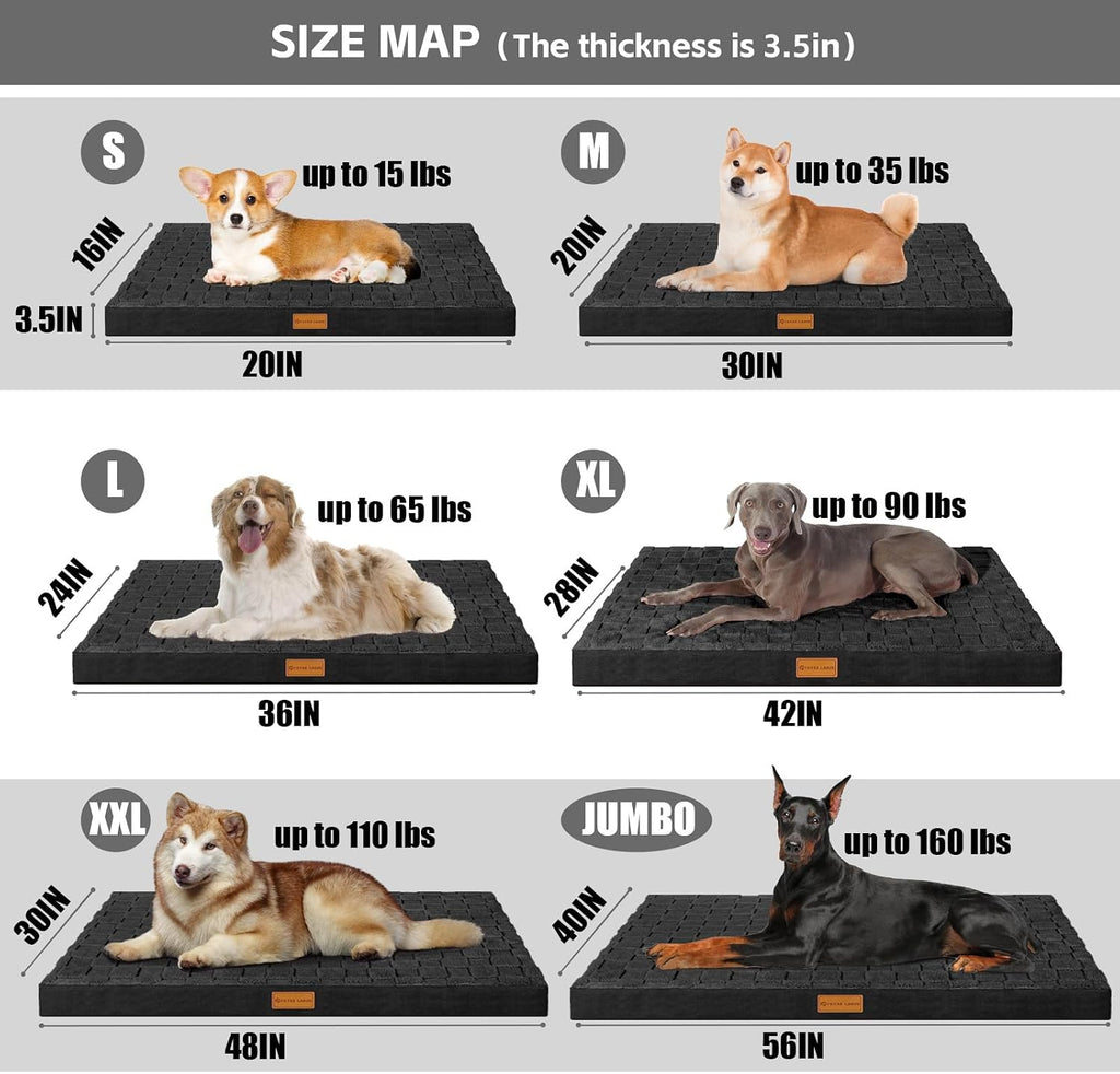 Patas Lague Orthopedic Large Dog Bed Washable Pet Crate Mat 56''X40'' Black