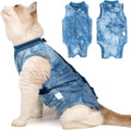 Cat Recovery Suit for Male and Female Surgical Post Surgery Soft Cone Onesie Tie Dye Cats Shirt Clothes Neuter Licking Protective Diapers Outfit Cover Kitten Spay Collar Alternative(Navy Blue, M)